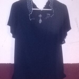 St. John's Bay Black Blouse with White Trim